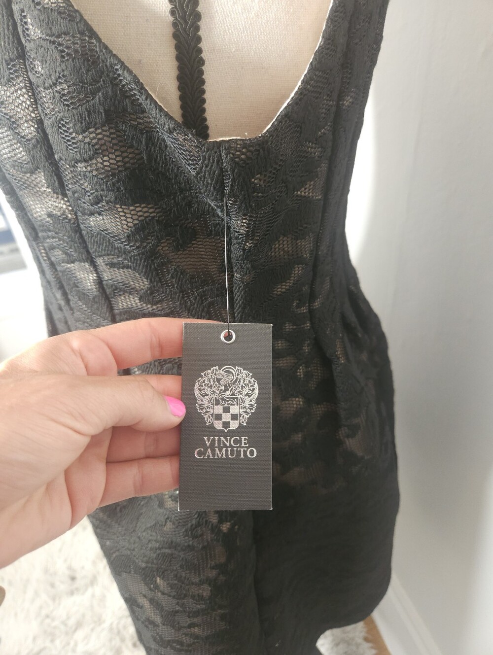 NWT Vince Camuto Black Lace Sleeveless Fit-and-Flare Dress - Picture 5 of 7